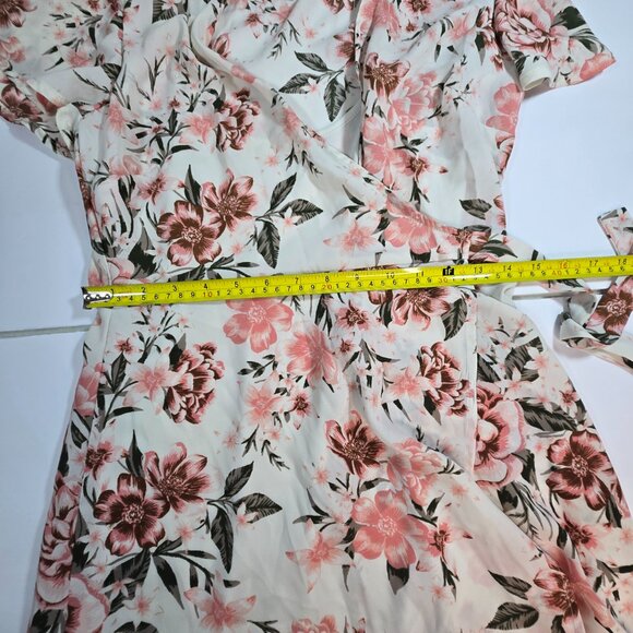 Time and Tru Floral Wrap Midi Dress Tie Waist Short Sleeve Size M - Picture 14 of 16